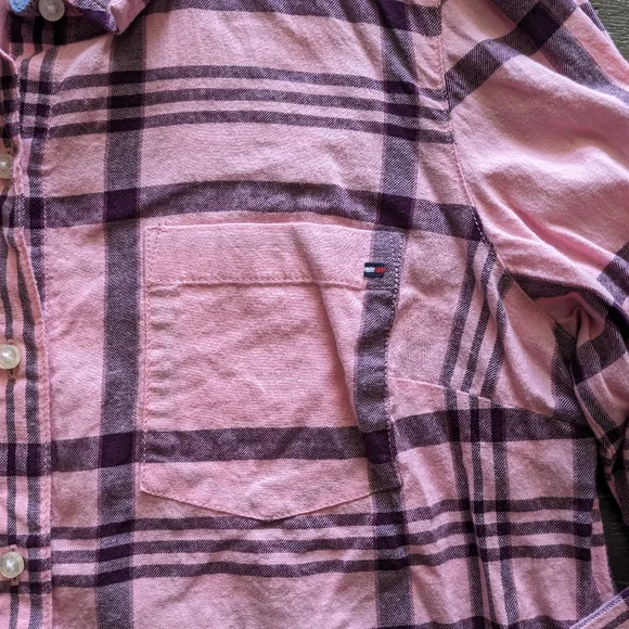 Tommy Hilfiger Women's Pink Plaid Flannel Long Sleeve Shirt Size Large - Picture 3 of 5
